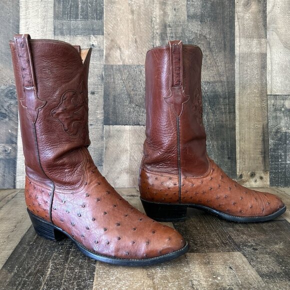Lucchese Classics Handmade E176964 Ostrich Inlay Cowboy Boots Mens 10.5 EE - Picture 8 of 12